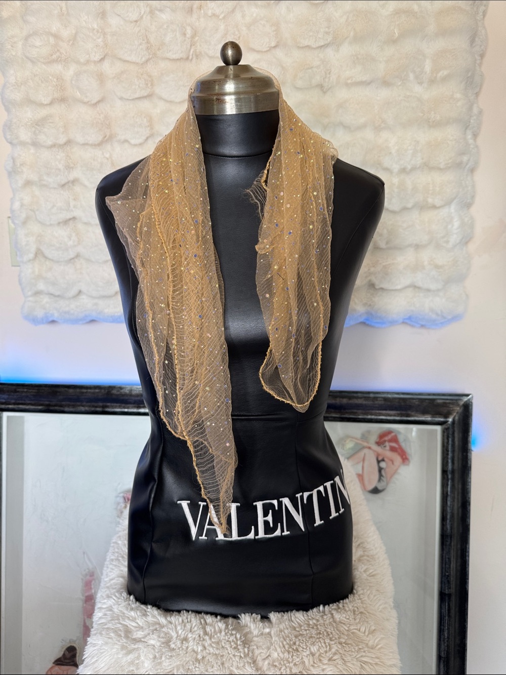 Source unknown Sheer Gold-tone Sparkle Wrap Scarf